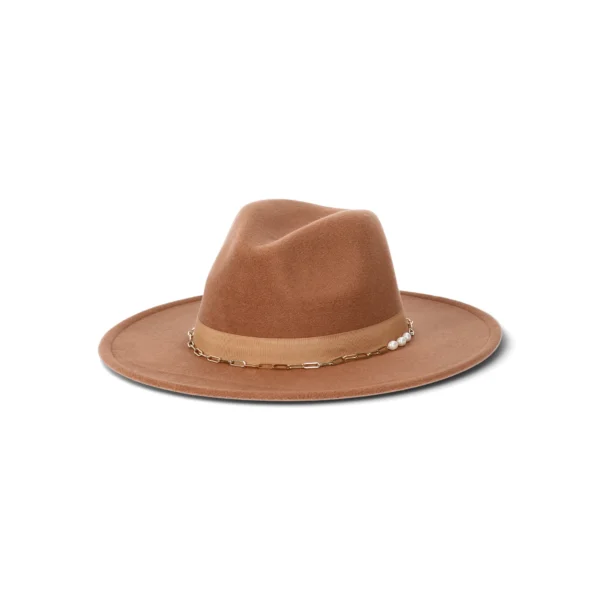 Women's Fedora with Chain and Pearlescent Bead Band - Image 2